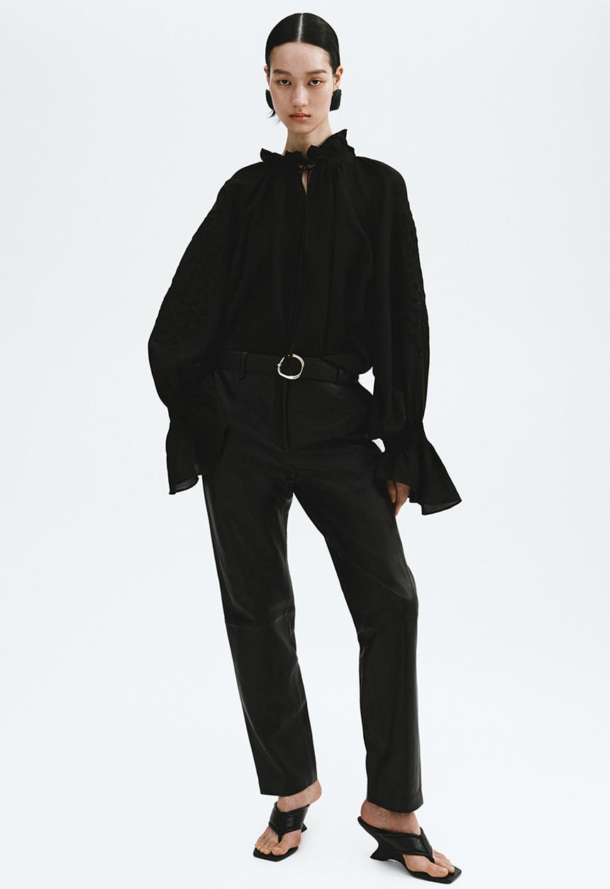 H&M - Embroidered linen-blend blouse - black