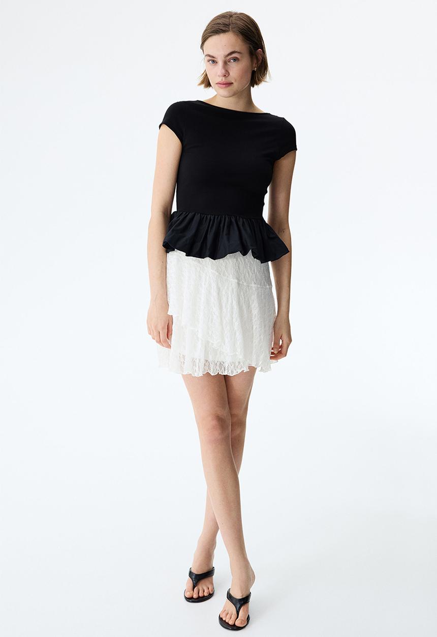 H&M - Flounced lace skirt - white