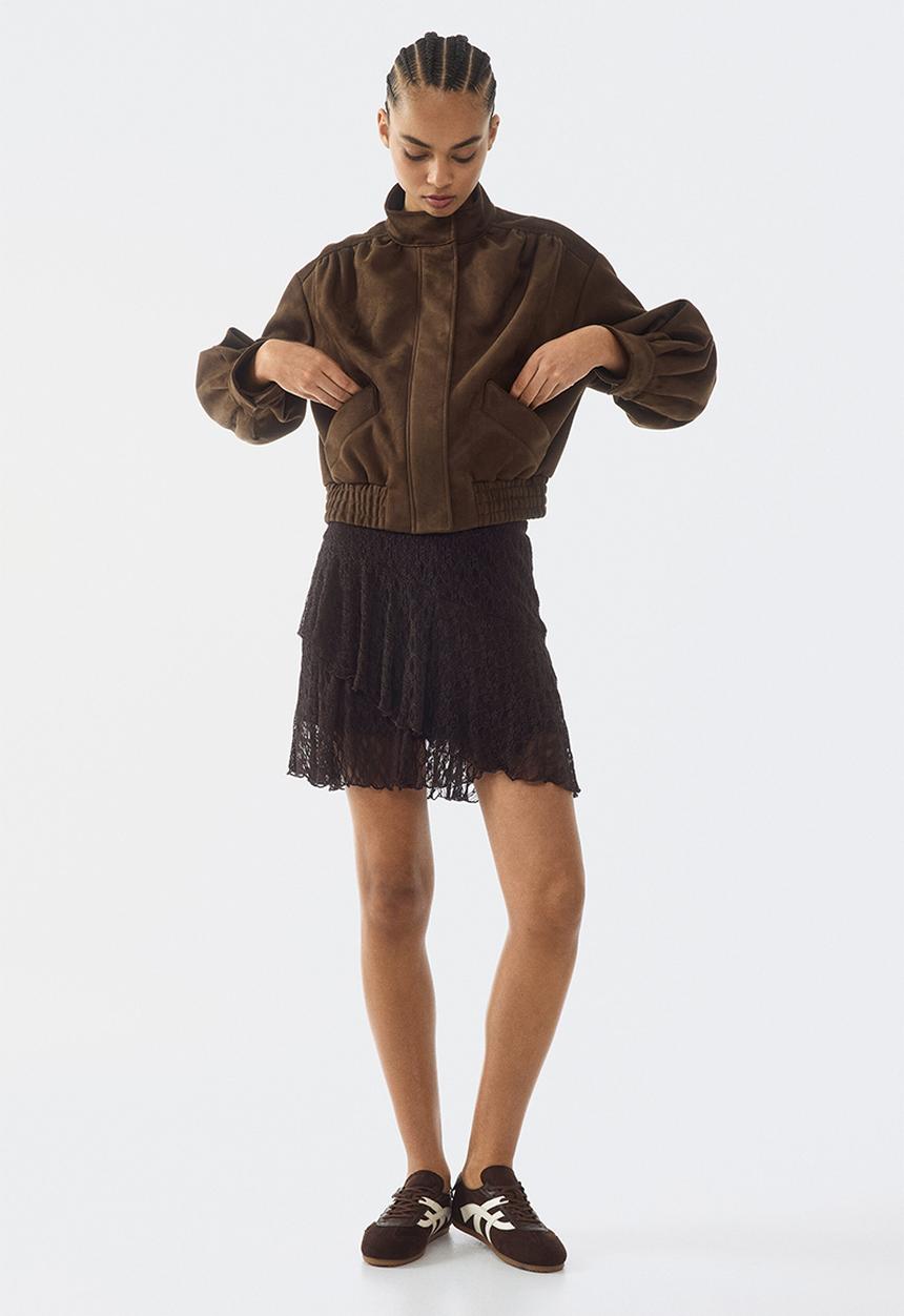 H&M - Flounced lace skirt - dark brown