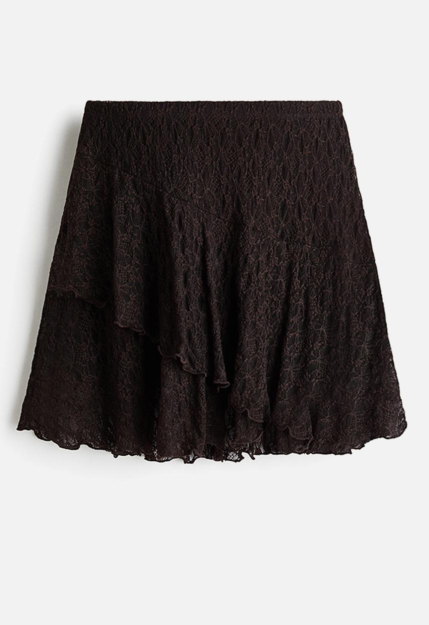 H&M - Flounced lace skirt - dark brown