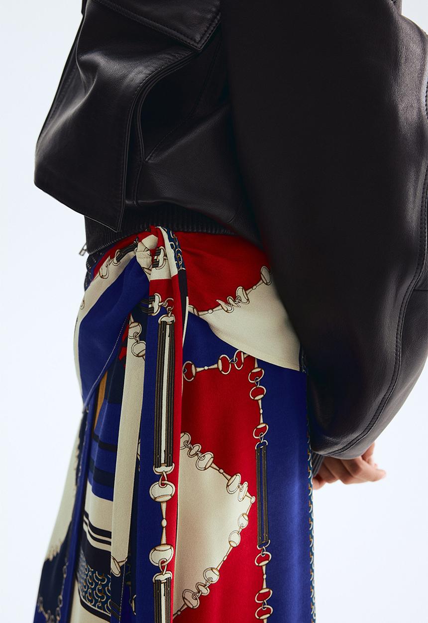H&M - Scarf-detail skirt - red/blue patterned