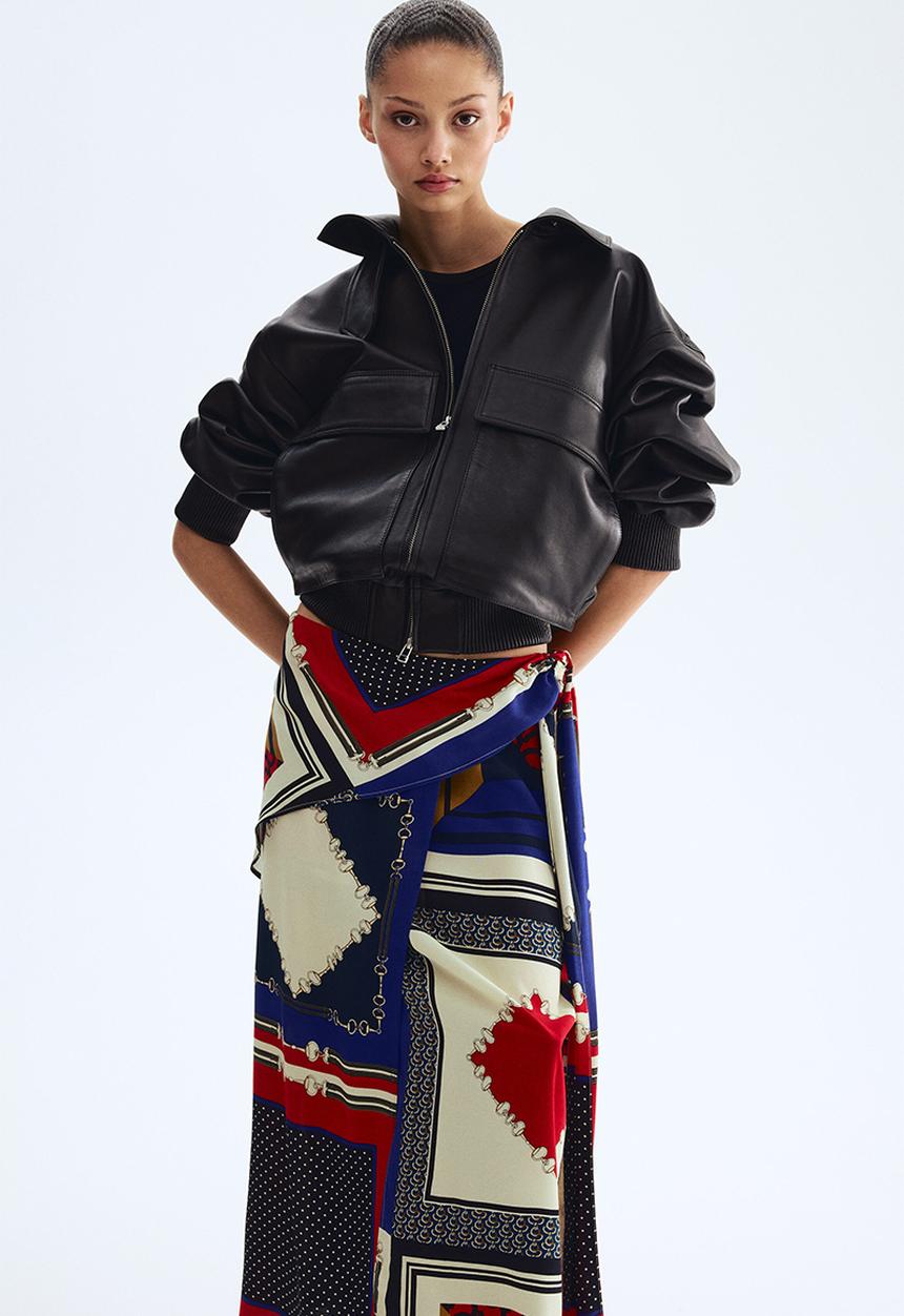 H&M - Scarf-detail skirt - red/blue patterned