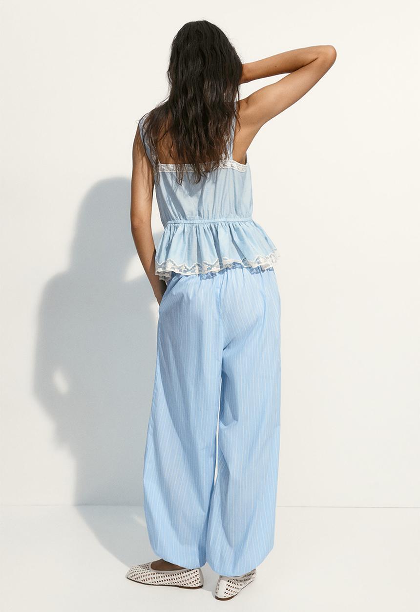 H&M - Cotton balloon trousers - light blue/pinstriped