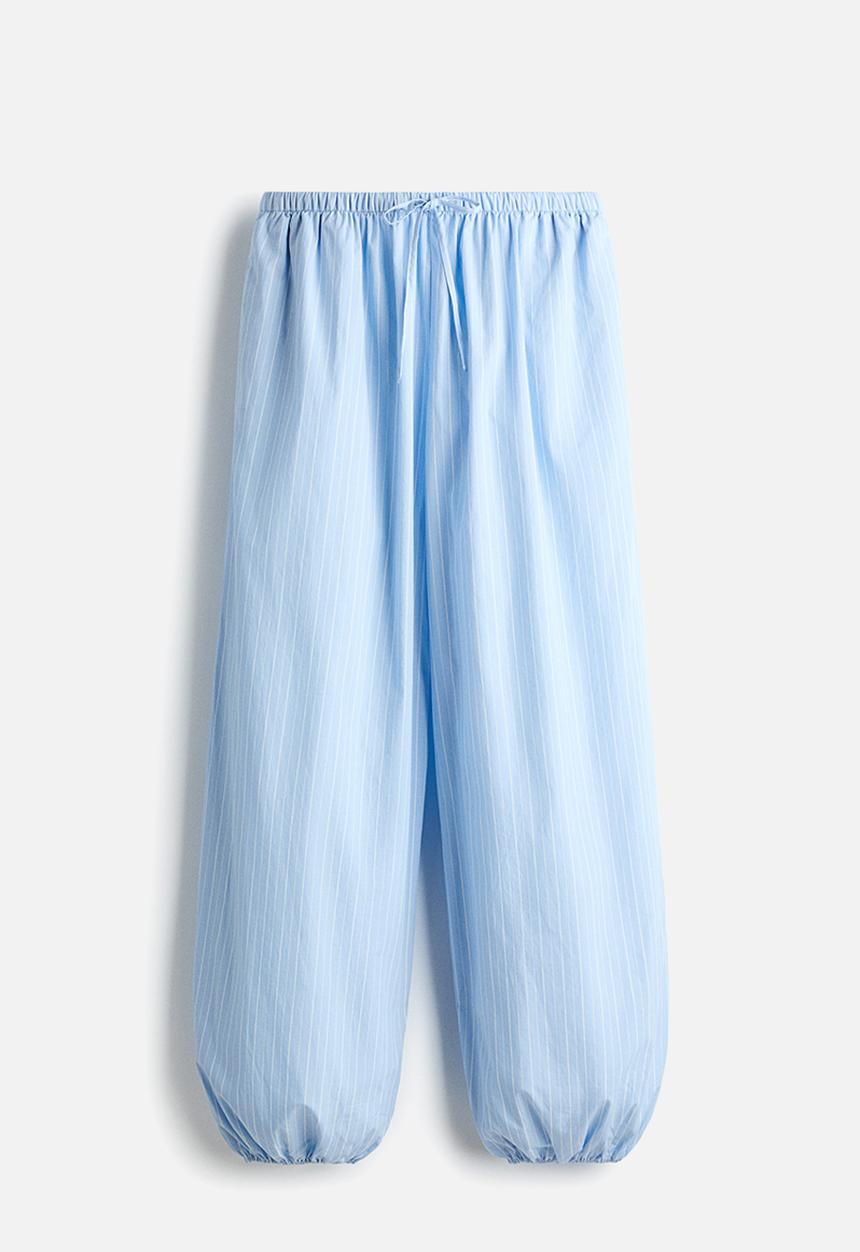 H&M - Cotton balloon trousers - light blue/pinstriped