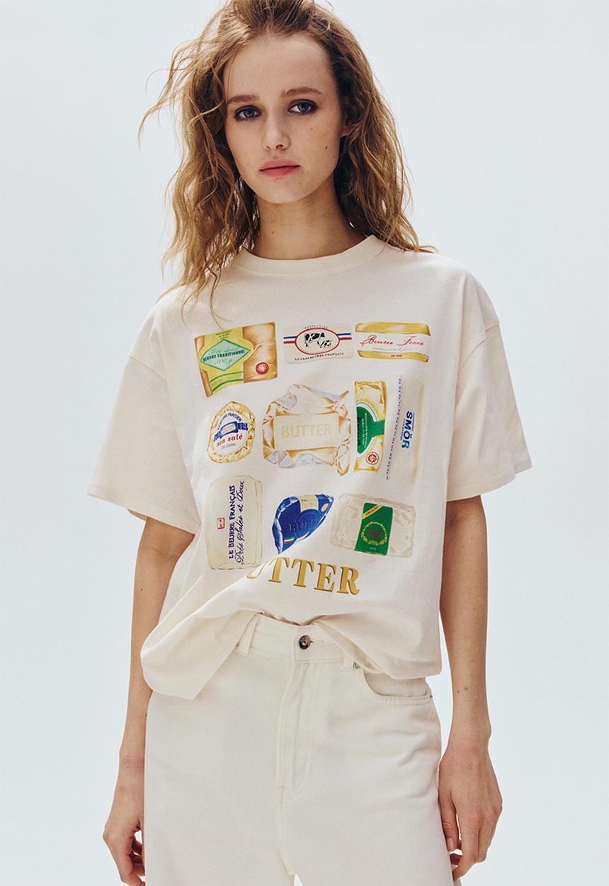 H&M - Oversized print-motif T-shirt - white/butter