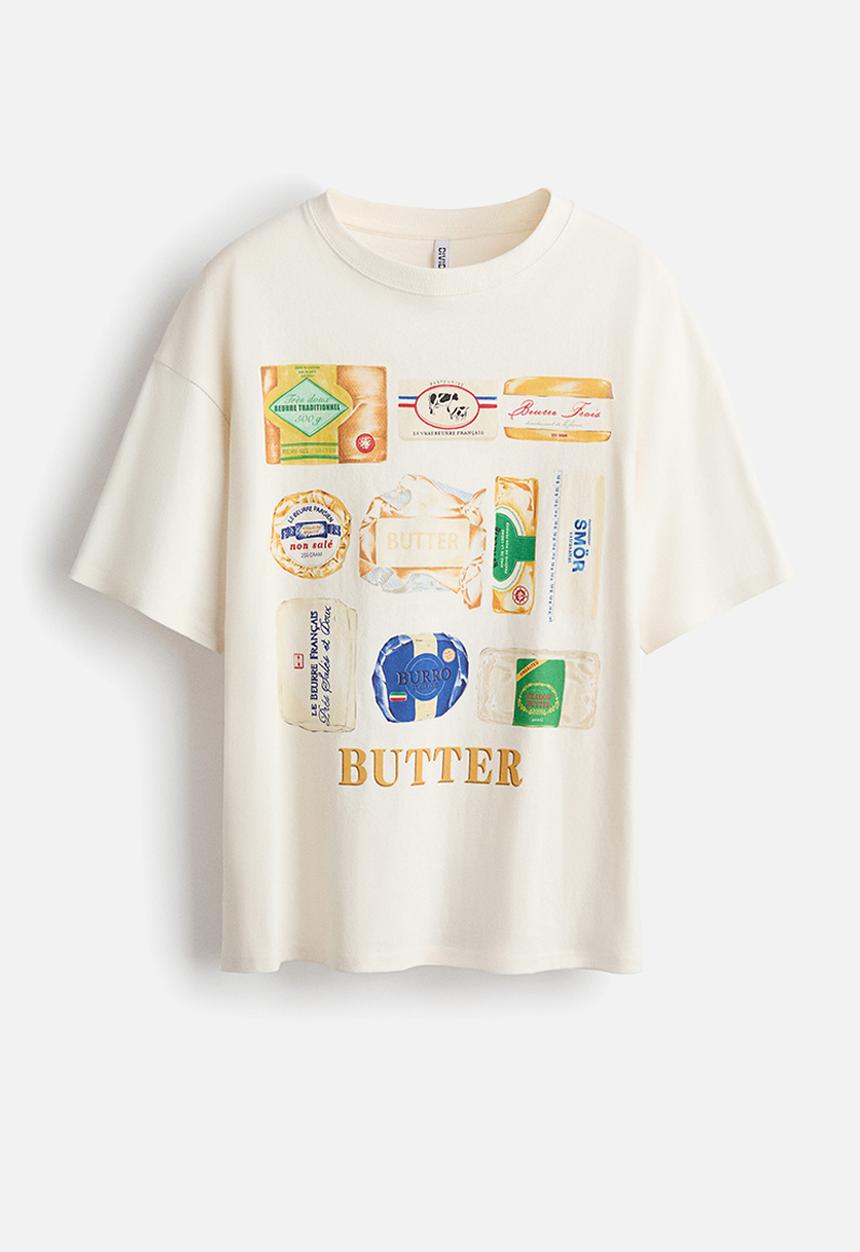 H&M - Oversized print-motif T-shirt - white/butter