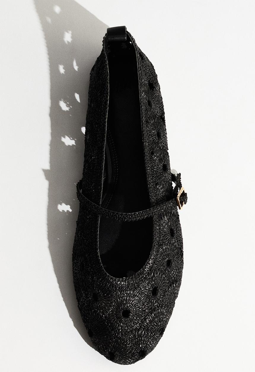 H&M - Straw mary jane ballet flats - black