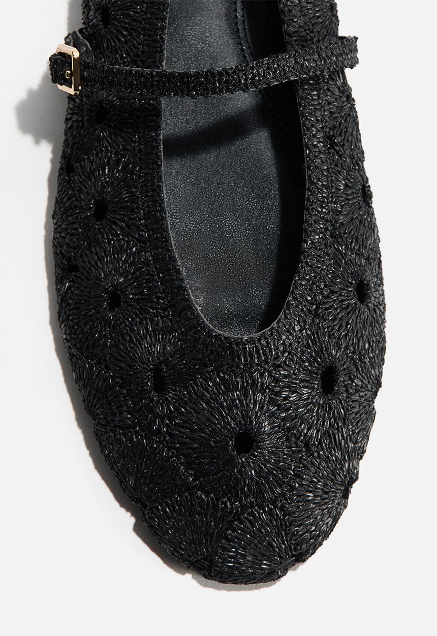 H&M - Straw mary jane ballet flats - black