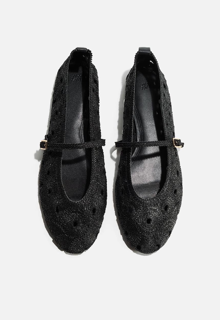 H&M - Straw mary jane ballet flats - black
