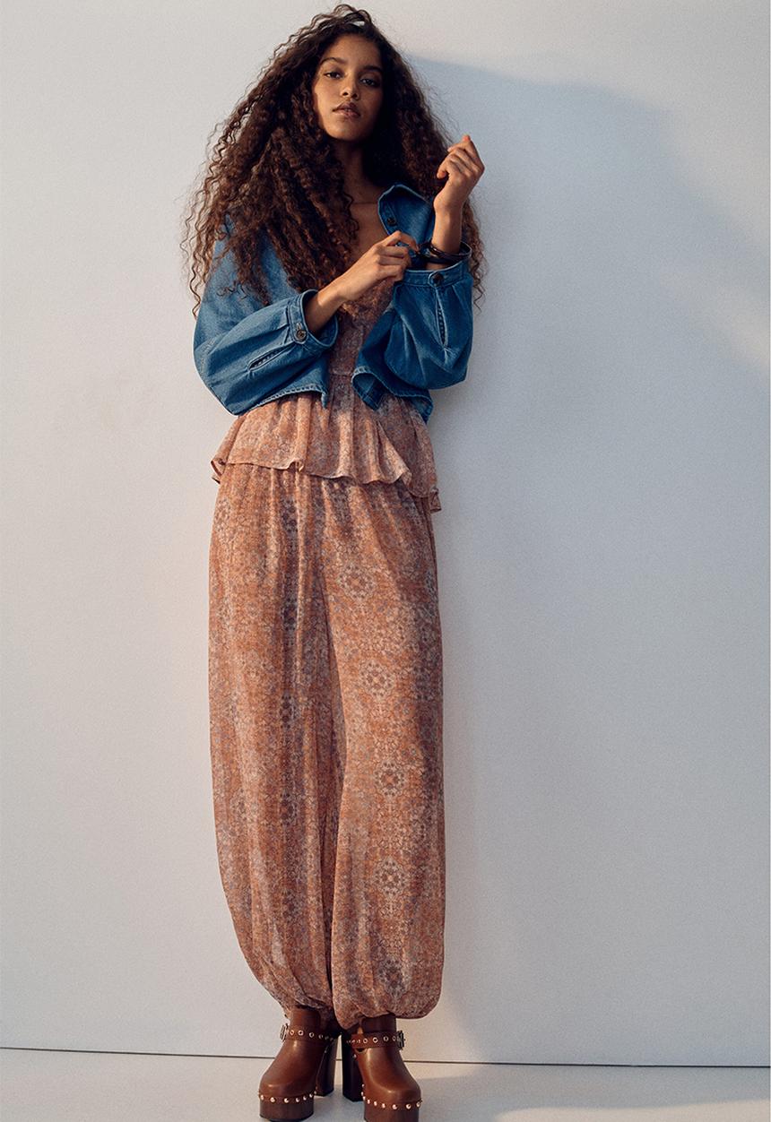 H&M - Balloon-leg pull-on trousers - light pink/floral