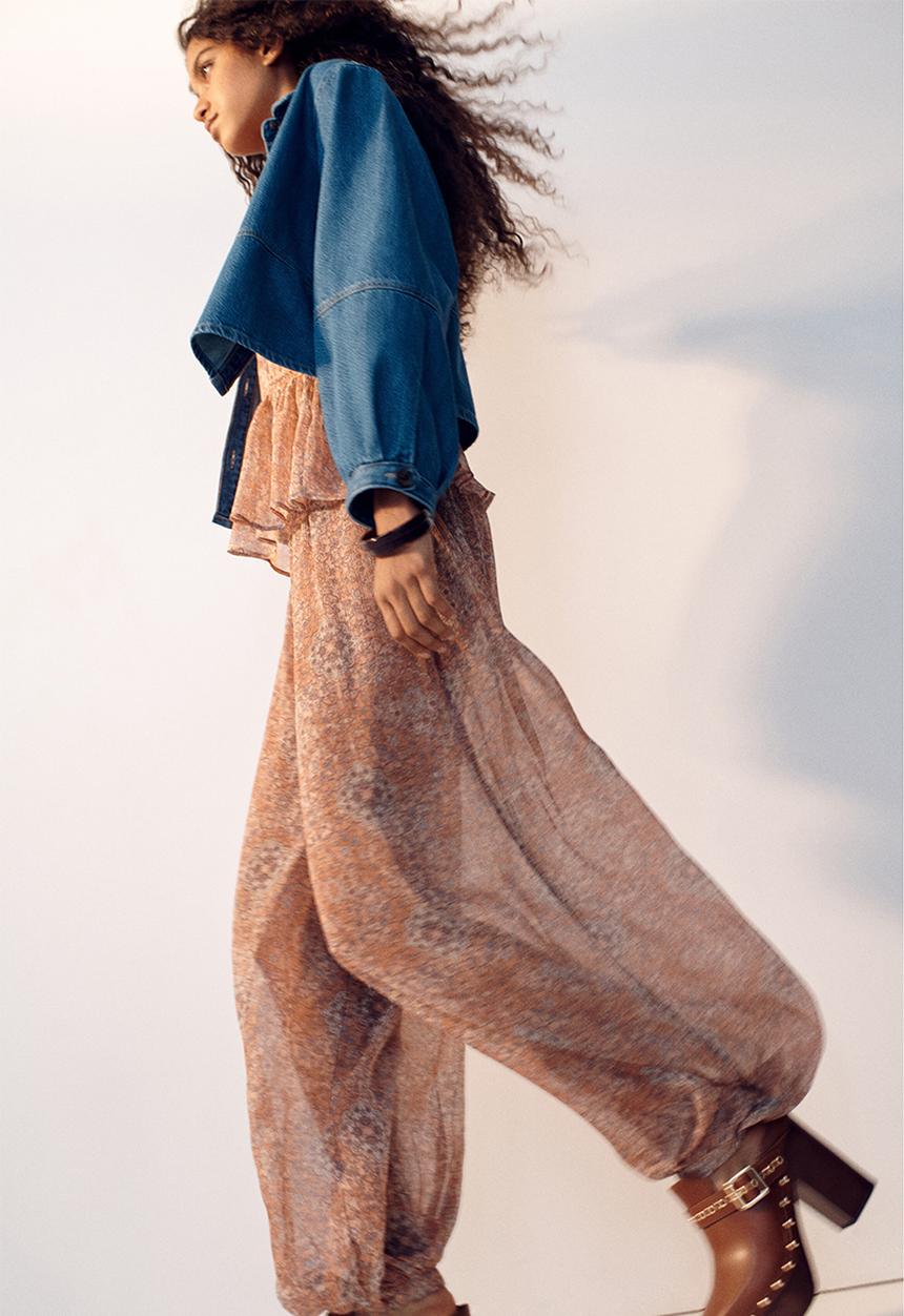 H&M - Balloon-leg pull-on trousers - light pink/floral