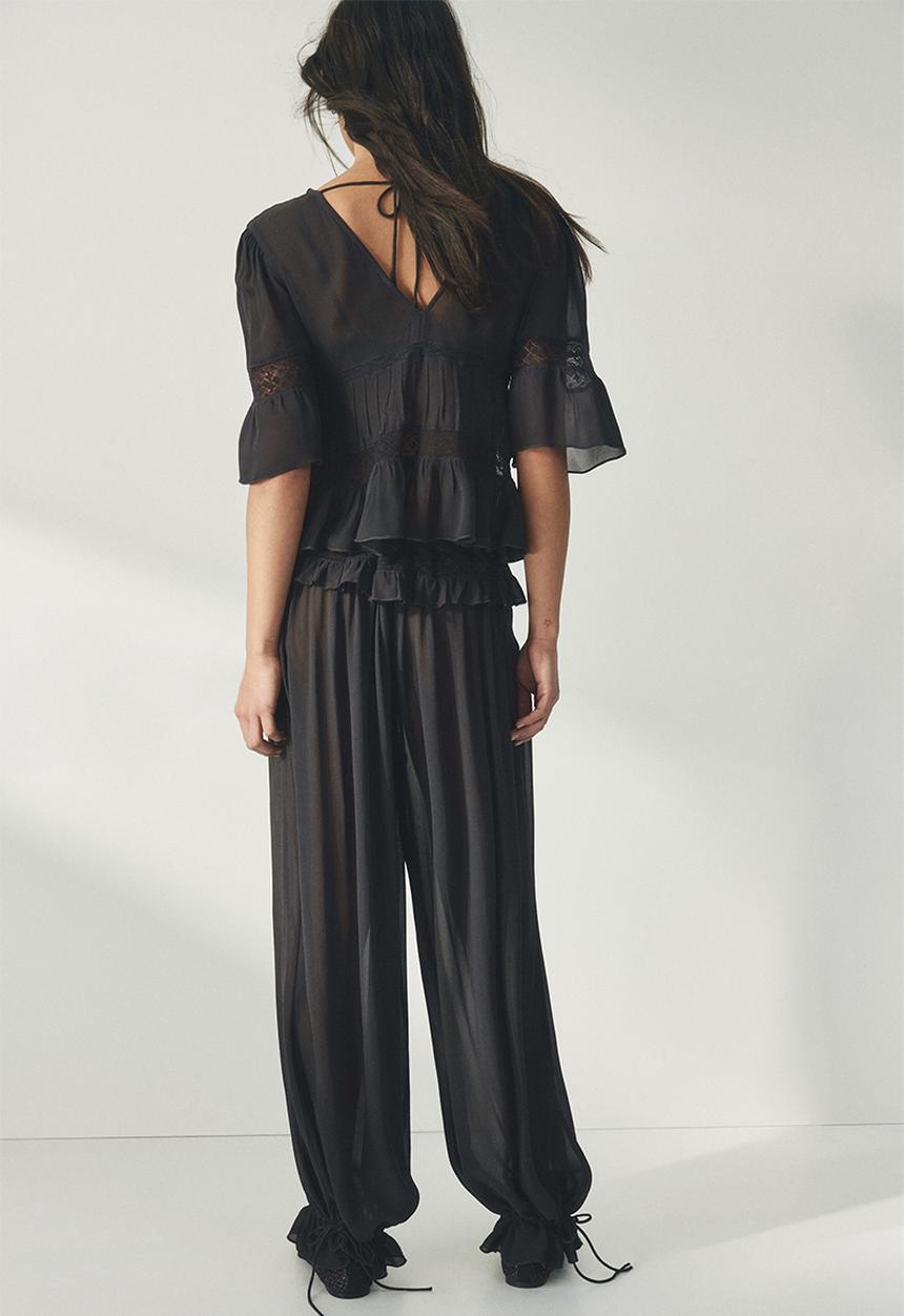 H&M - Lace-detail viscose trousers - dark grey