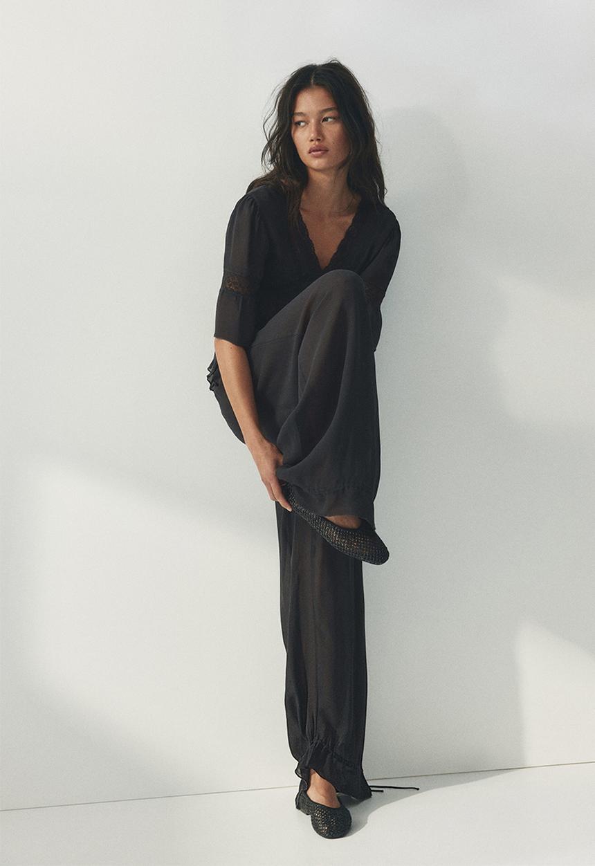 H&M - Lace-detail viscose trousers - dark grey
