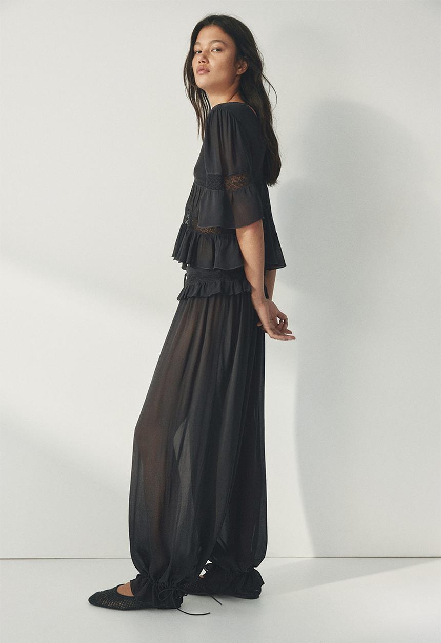 H&M - Lace-detail viscose trousers - dark grey