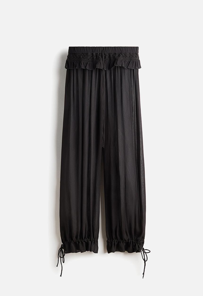 H&M - Lace-detail viscose trousers - dark grey