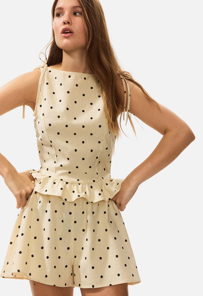 H&M - Linen-blend shorts - pale yellow/polka dot