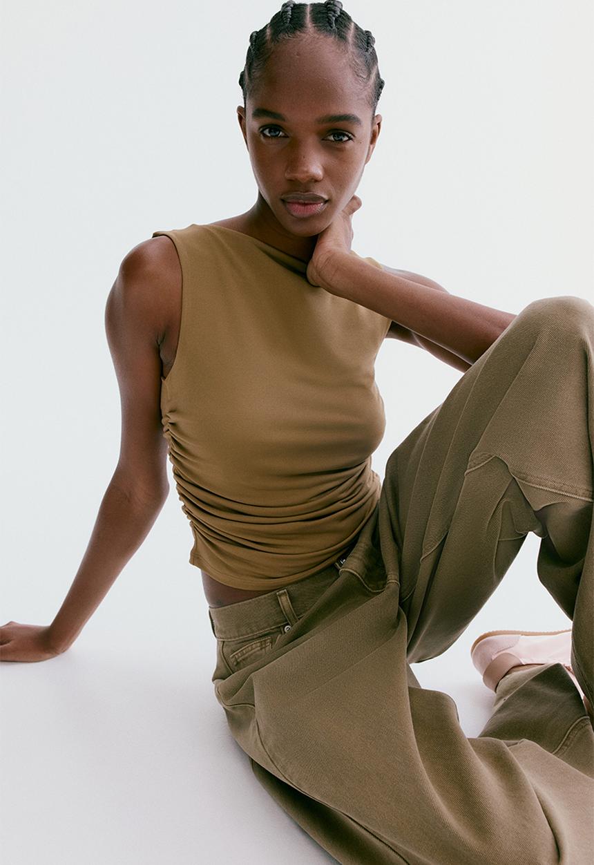 H&M - Draped jersey top - dark beige