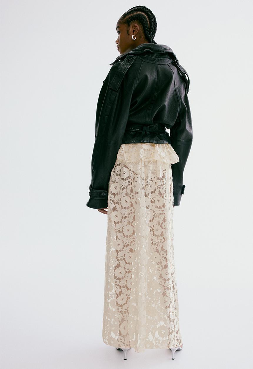 H&M - Flounce-trimmed lace skirt - light beige