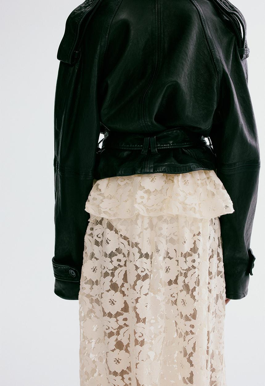 H&M - Flounce-trimmed lace skirt - light beige