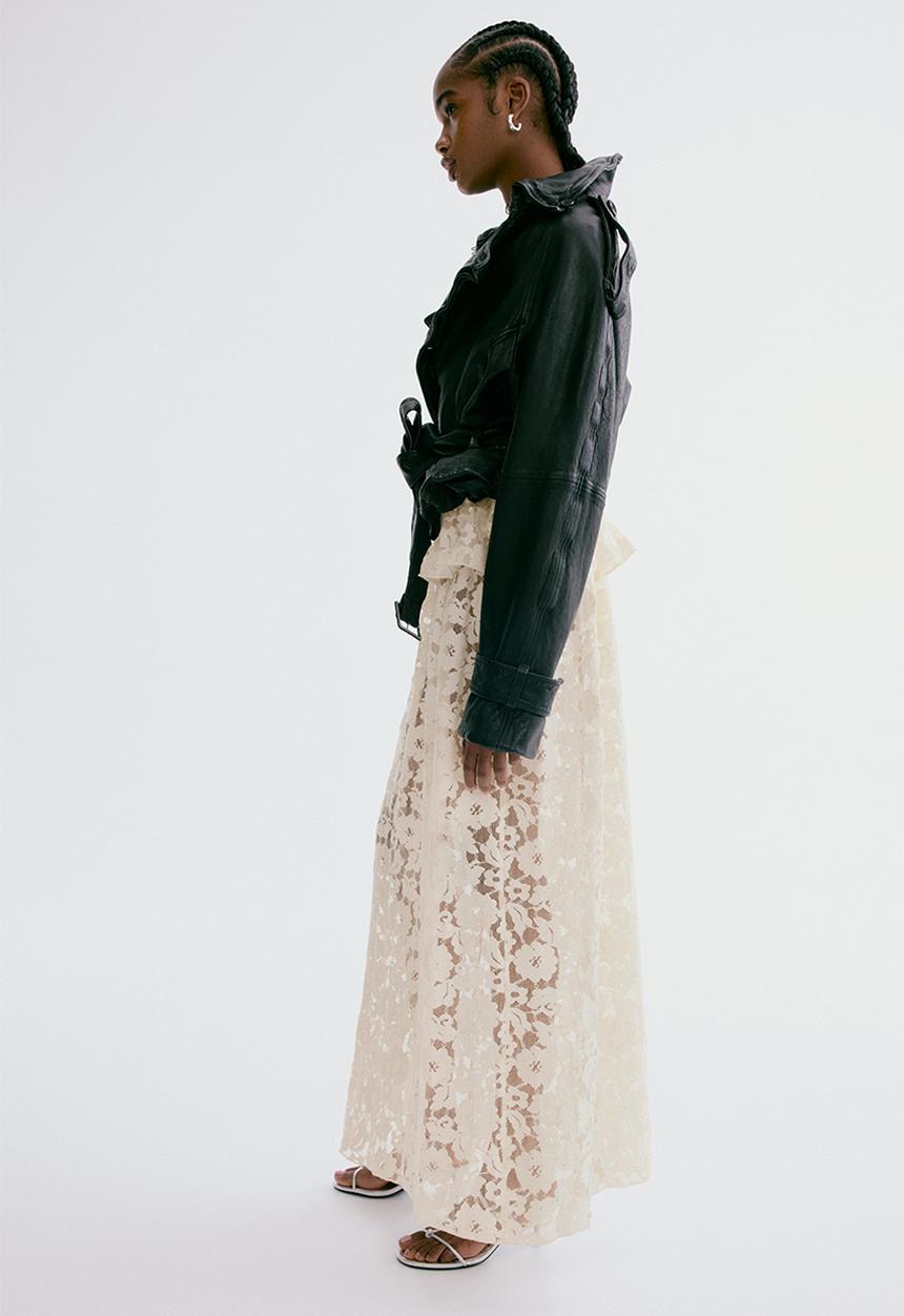 H&M - Flounce-trimmed lace skirt - light beige