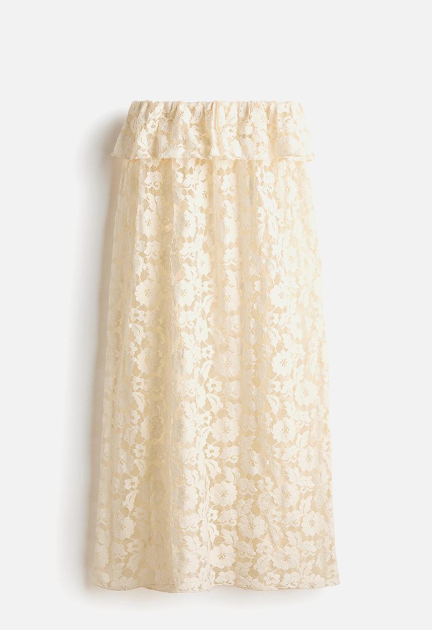 H&M - Flounce-trimmed lace skirt - light beige