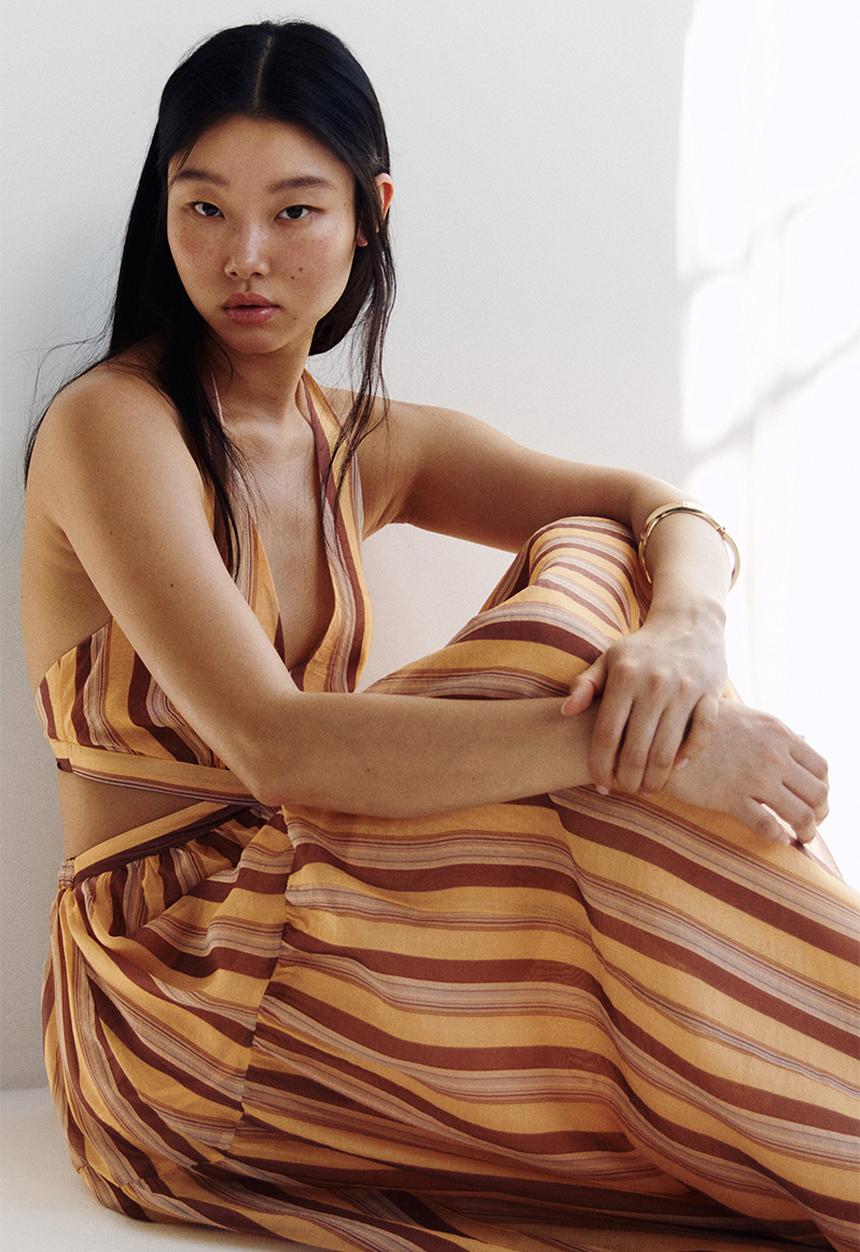 H&M - Cut-out halterneck dress - light orange/striped
