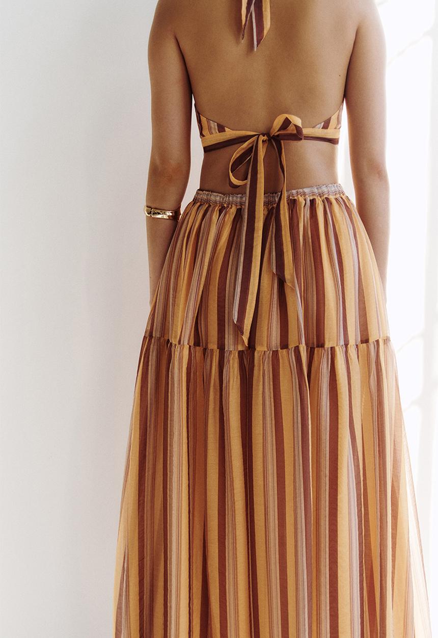 H&M - Cut-out halterneck dress - light orange/striped