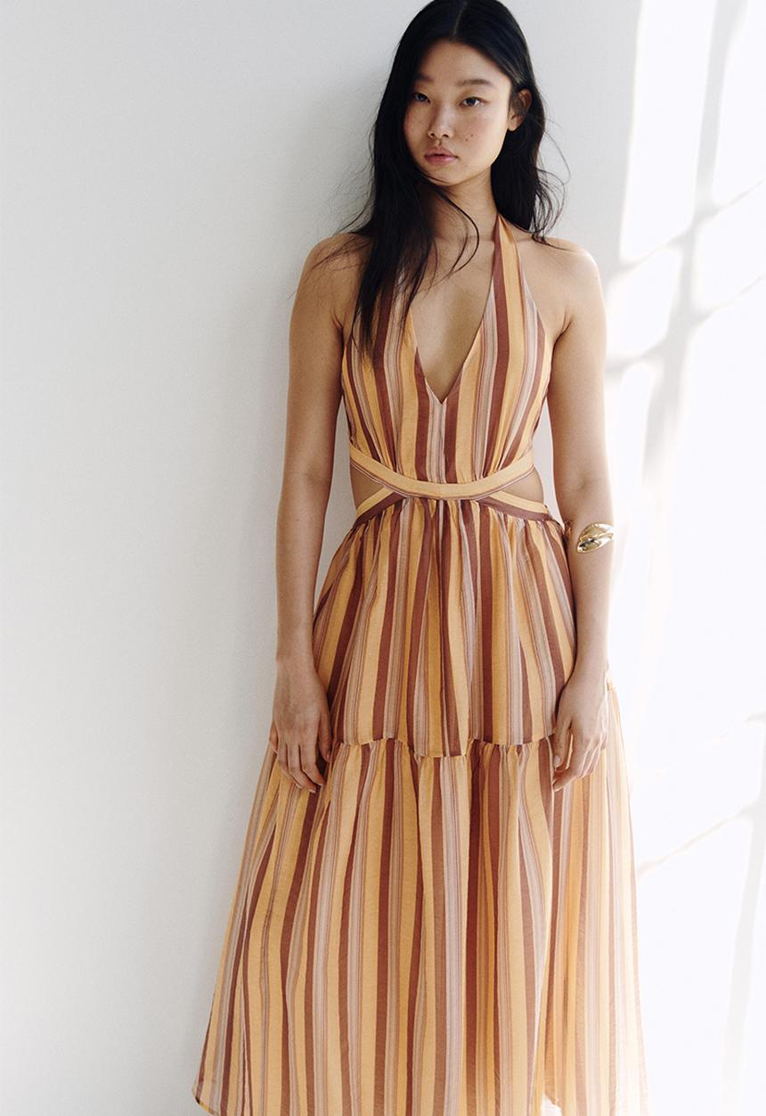 H&M - Cut-out halterneck dress - light orange/striped