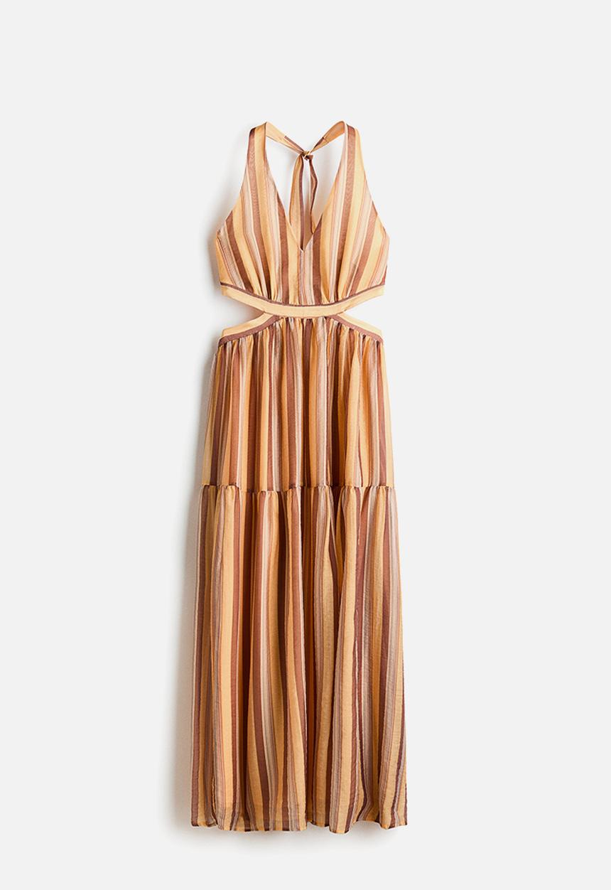 H&M - Cut-out halterneck dress - light orange/striped