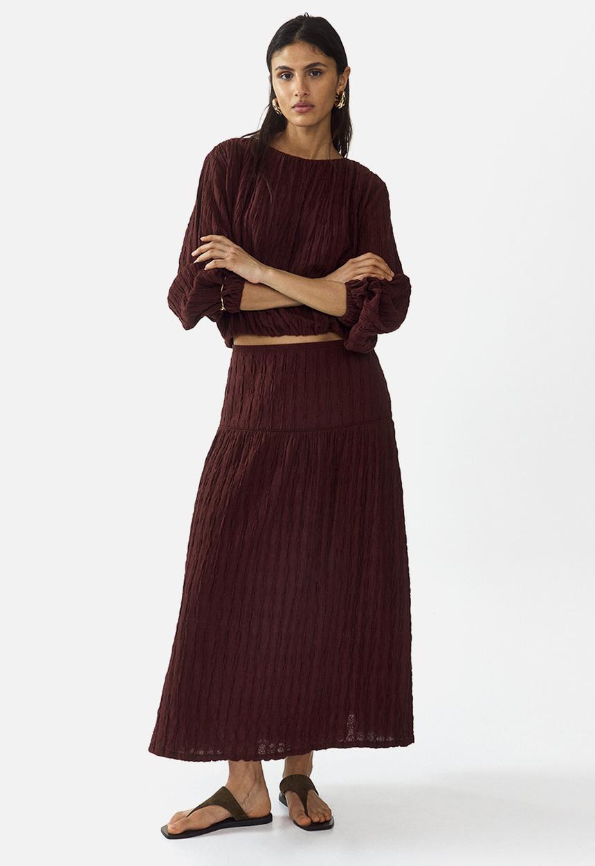 H&M - Textured jersey midi skirt - dark brown