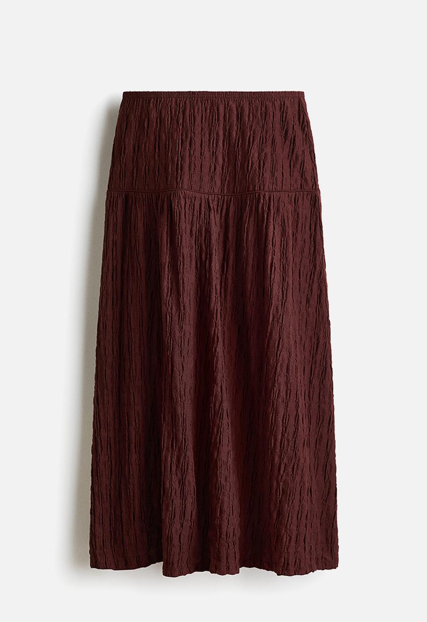 H&M - Textured jersey midi skirt - dark brown