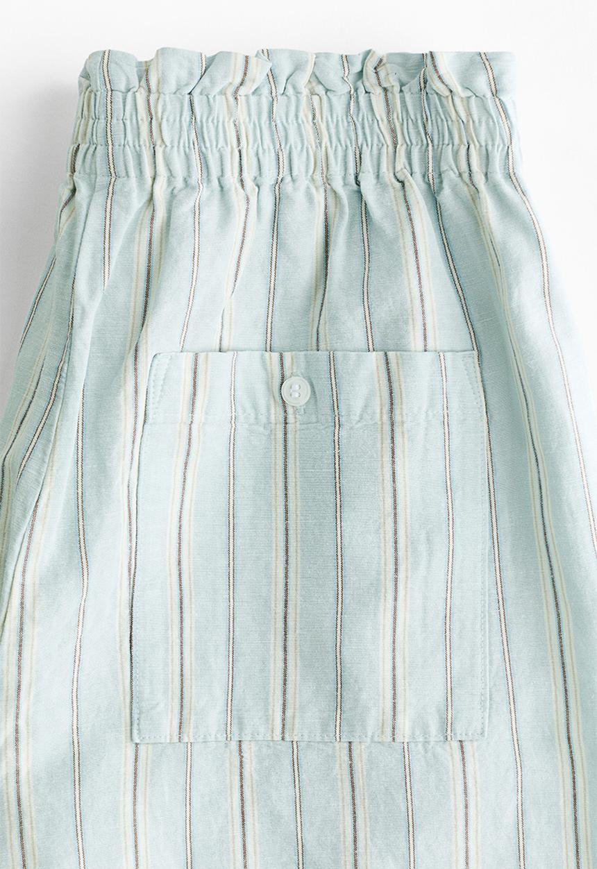 H&M - Linen-blend paper bag shorts - light blue/striped