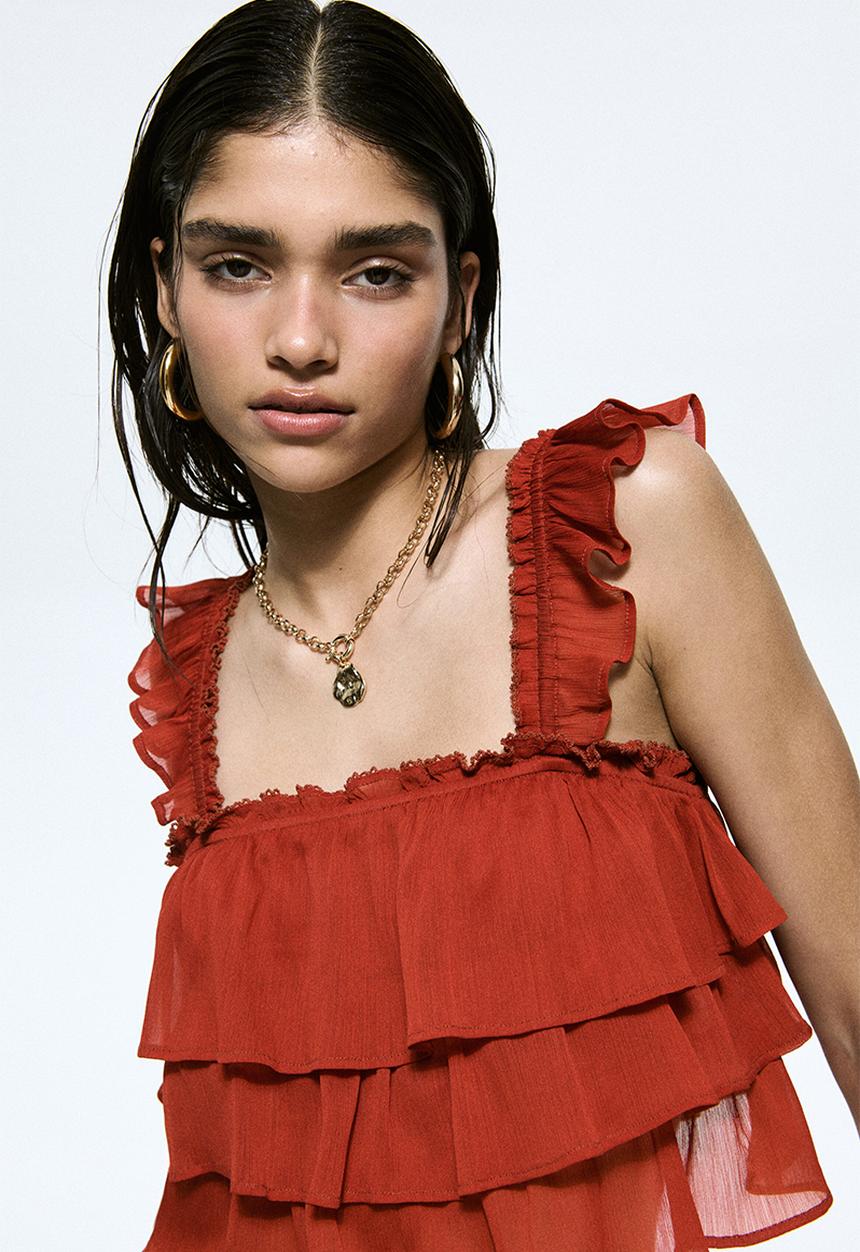 H&M - Tiered crinkled top - red