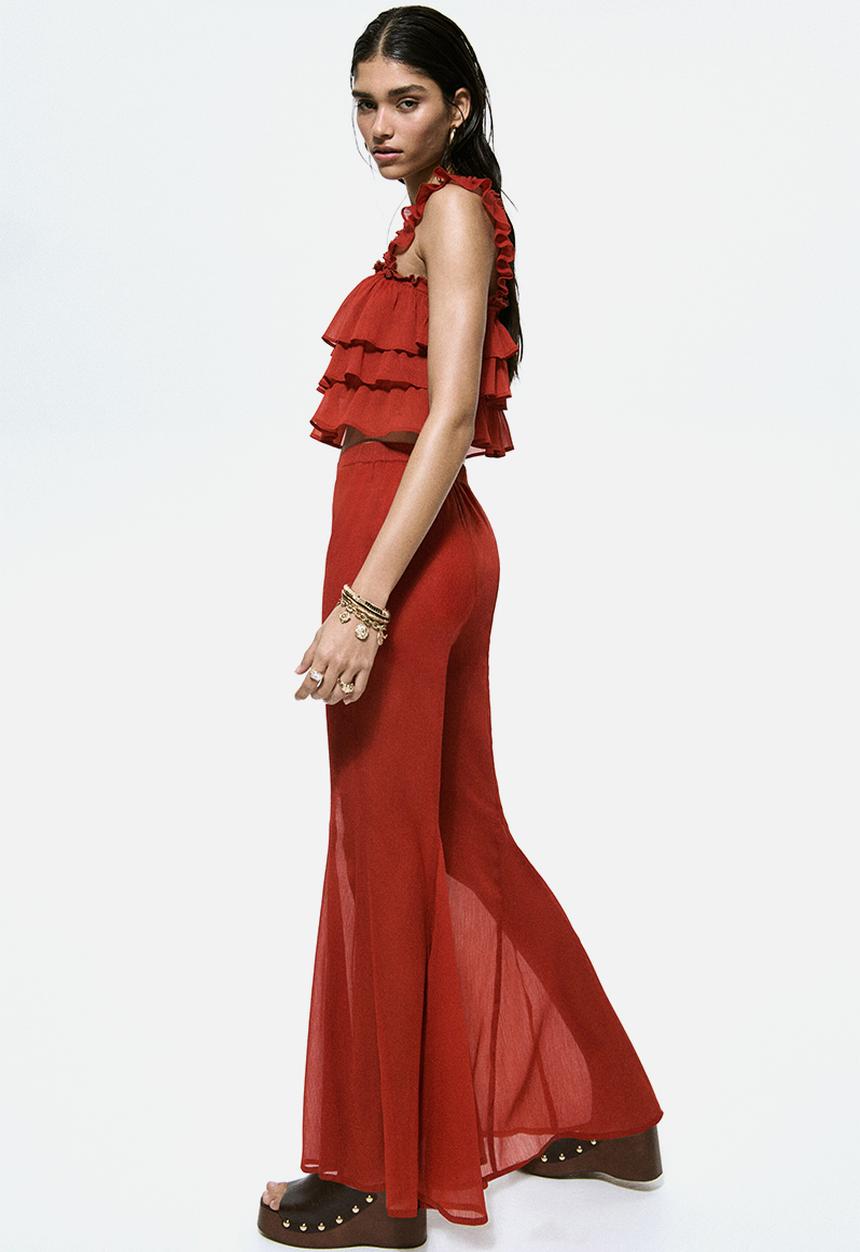 H&M - Flared crinkled trousers - red