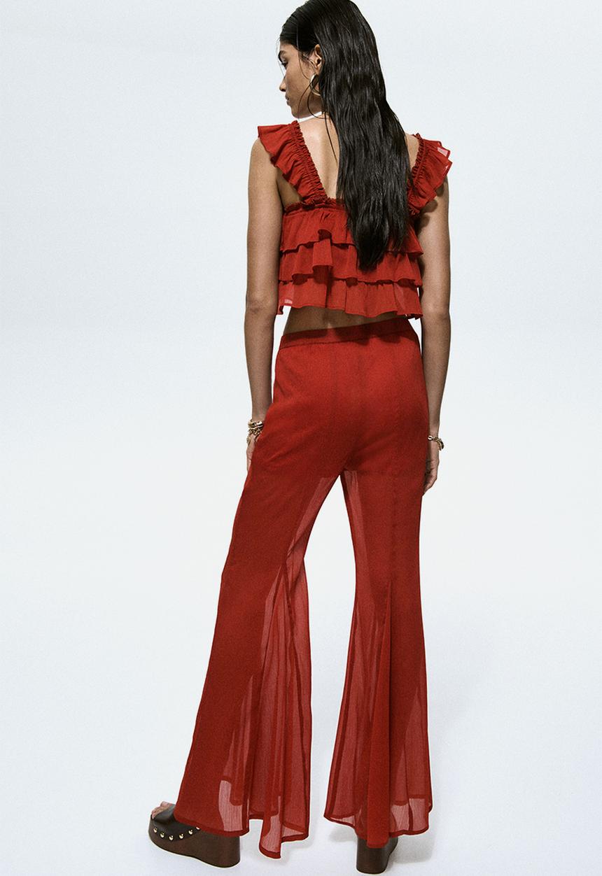 H&M - Flared crinkled trousers - red