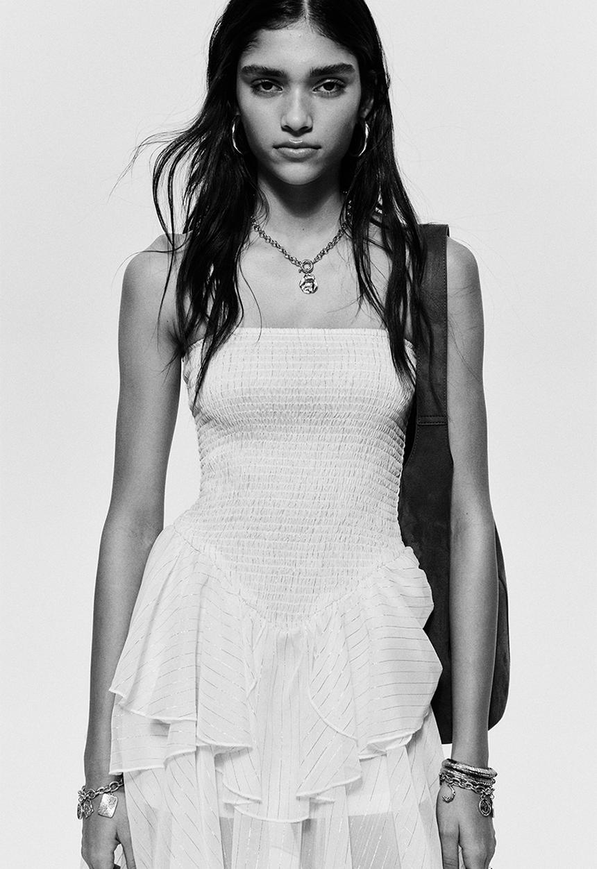 H&M - Smocked strappy dress - white/gold-coloured