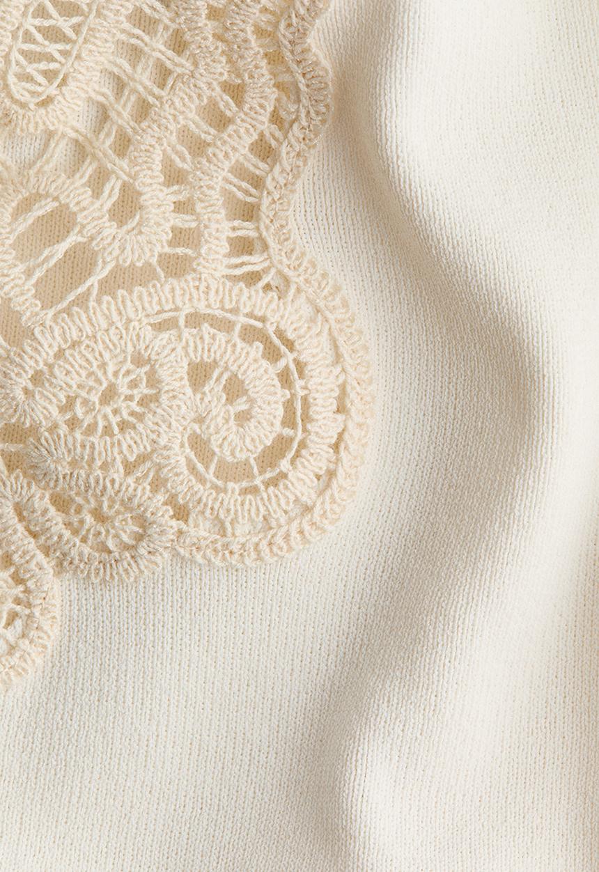 H&M - Lace-trimmed fine-knit top - white/cream