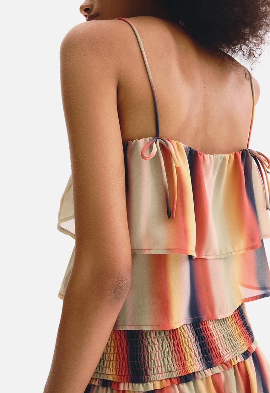H&M - Flounced strappy top - green/striped