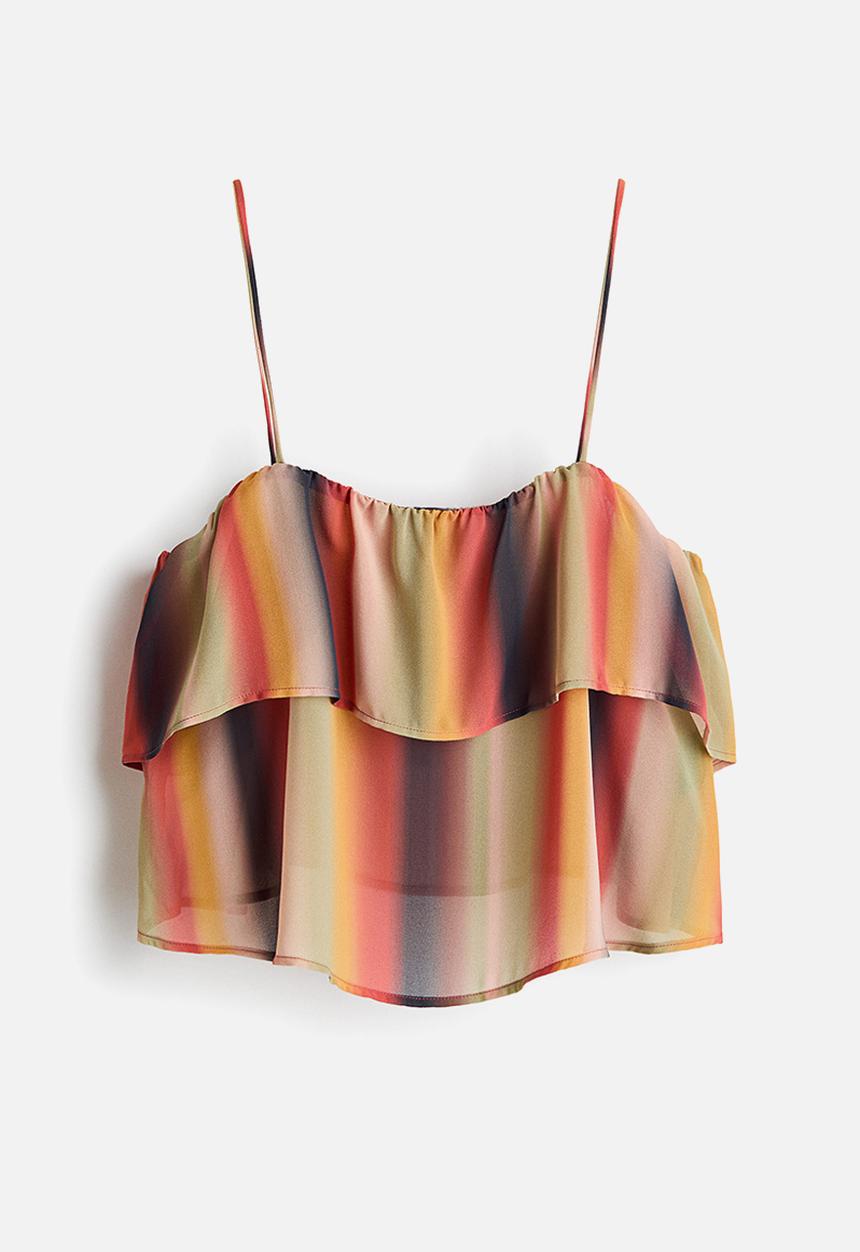 H&M - Flounced strappy top - green/striped