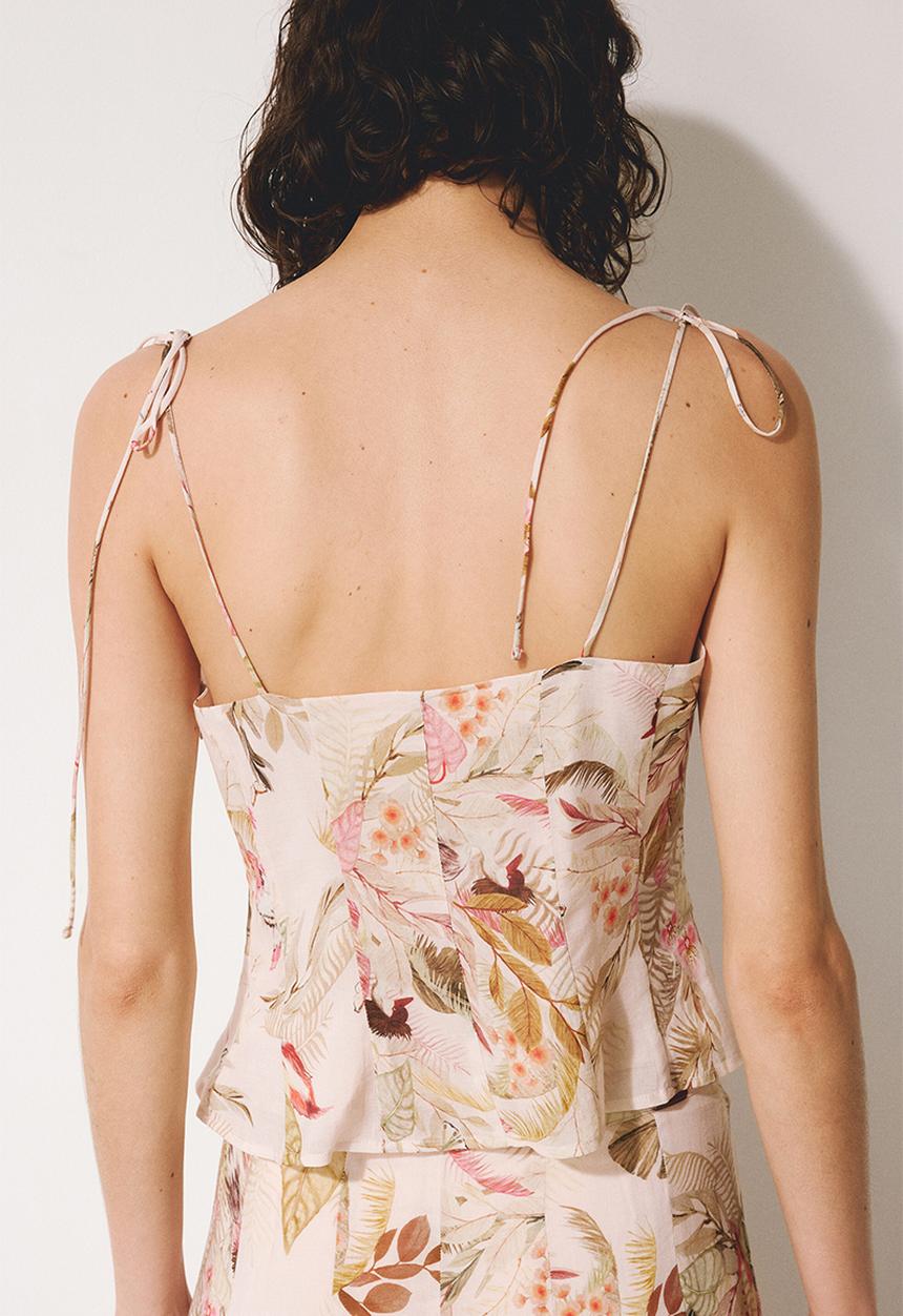 H&M - Tie-strap viscose-blend top - light peach pink/floral