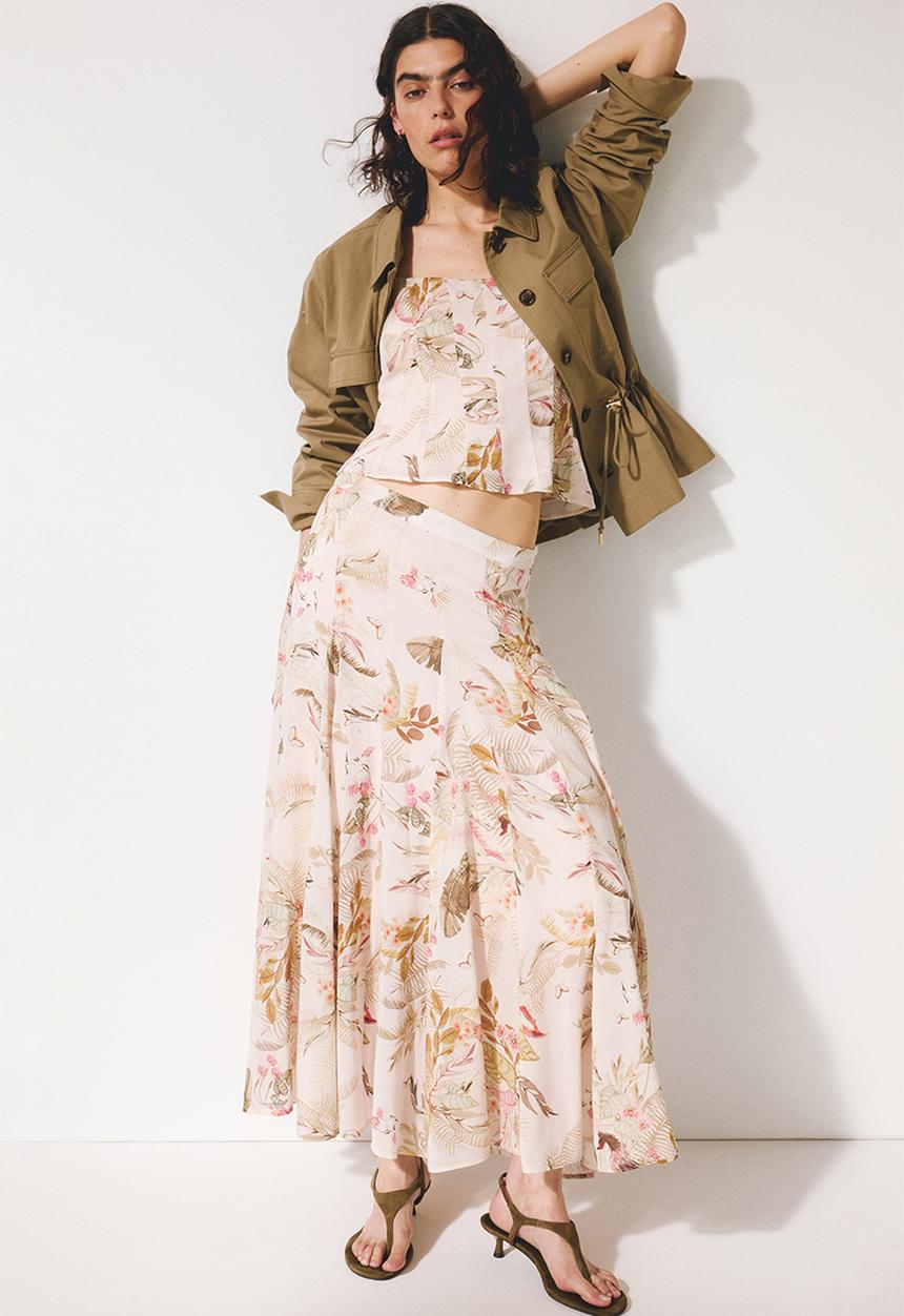 H&M - Tie-strap viscose-blend top - light peach pink/floral
