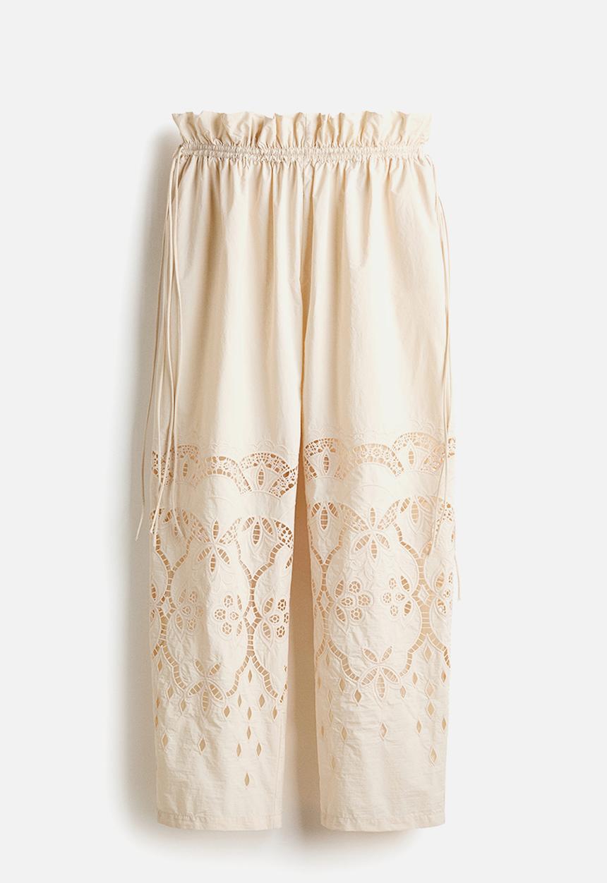 H&M - Broderie anglaise drawstring trousers - light beige