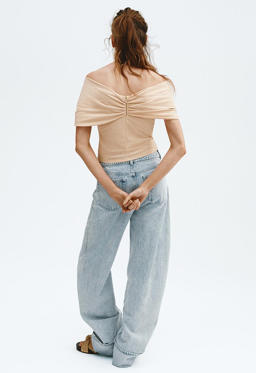 H&M - Twist-detail off-the-shoulder top - beige