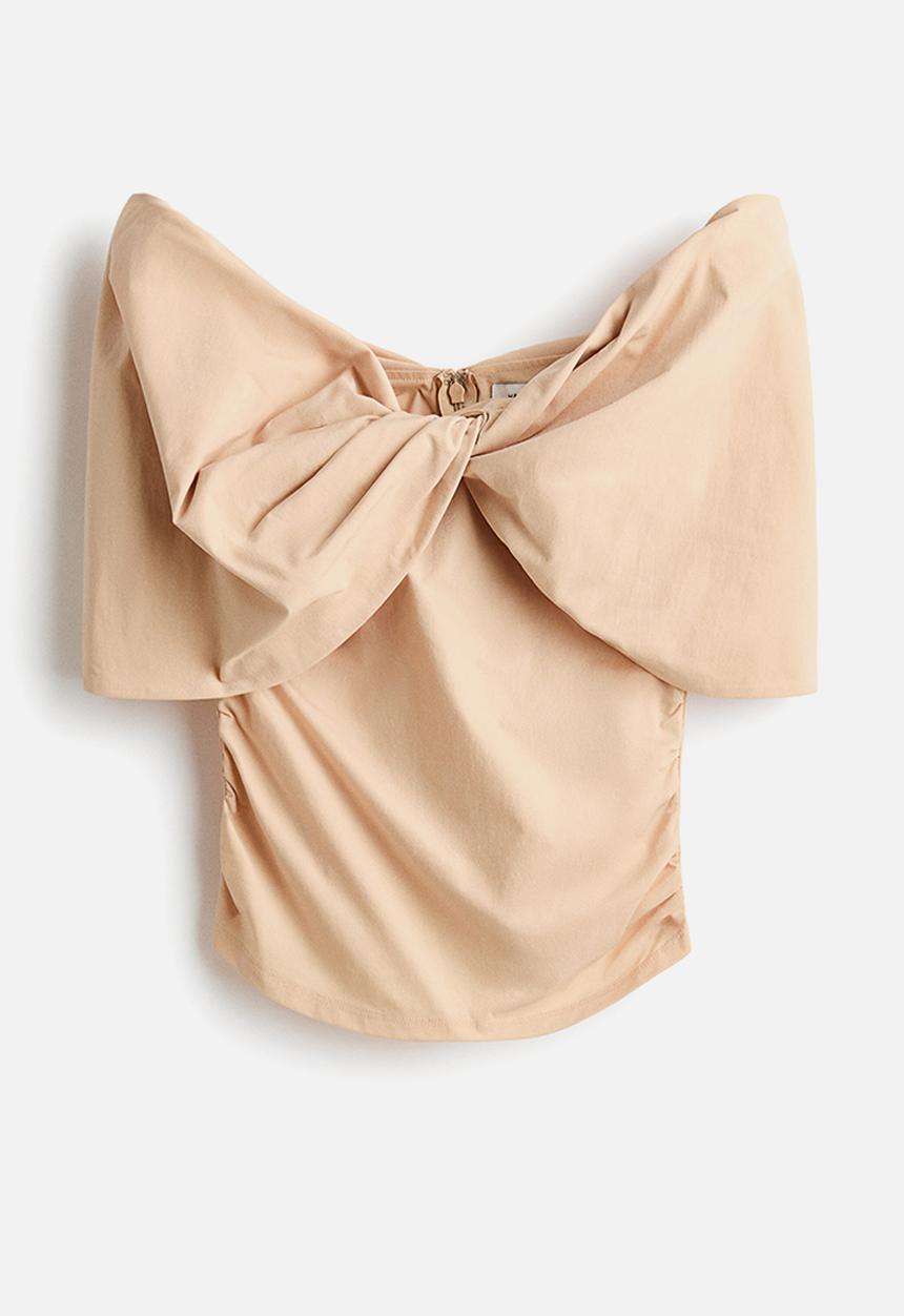 H&M - Twist-detail off-the-shoulder top - beige