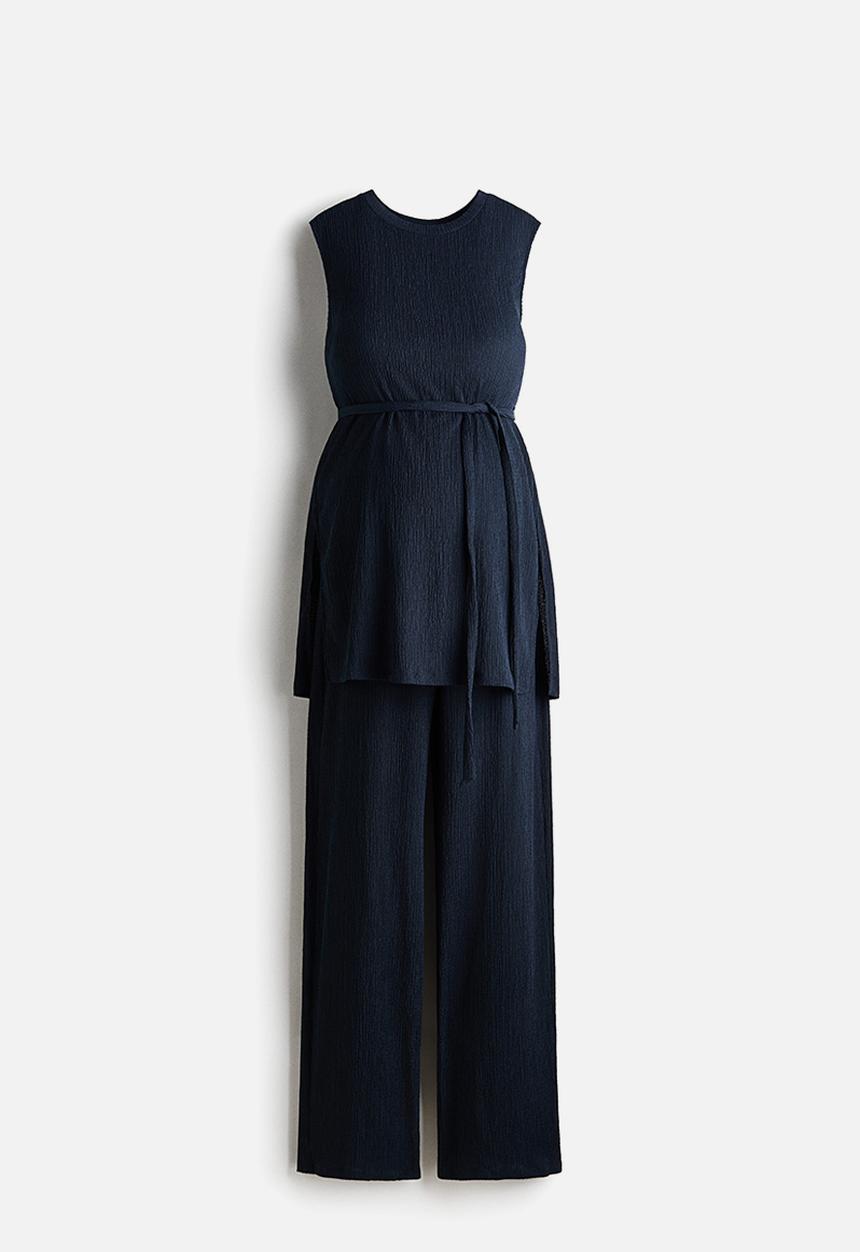 H&M - Mama 2-piece textured jersey set - navy blue