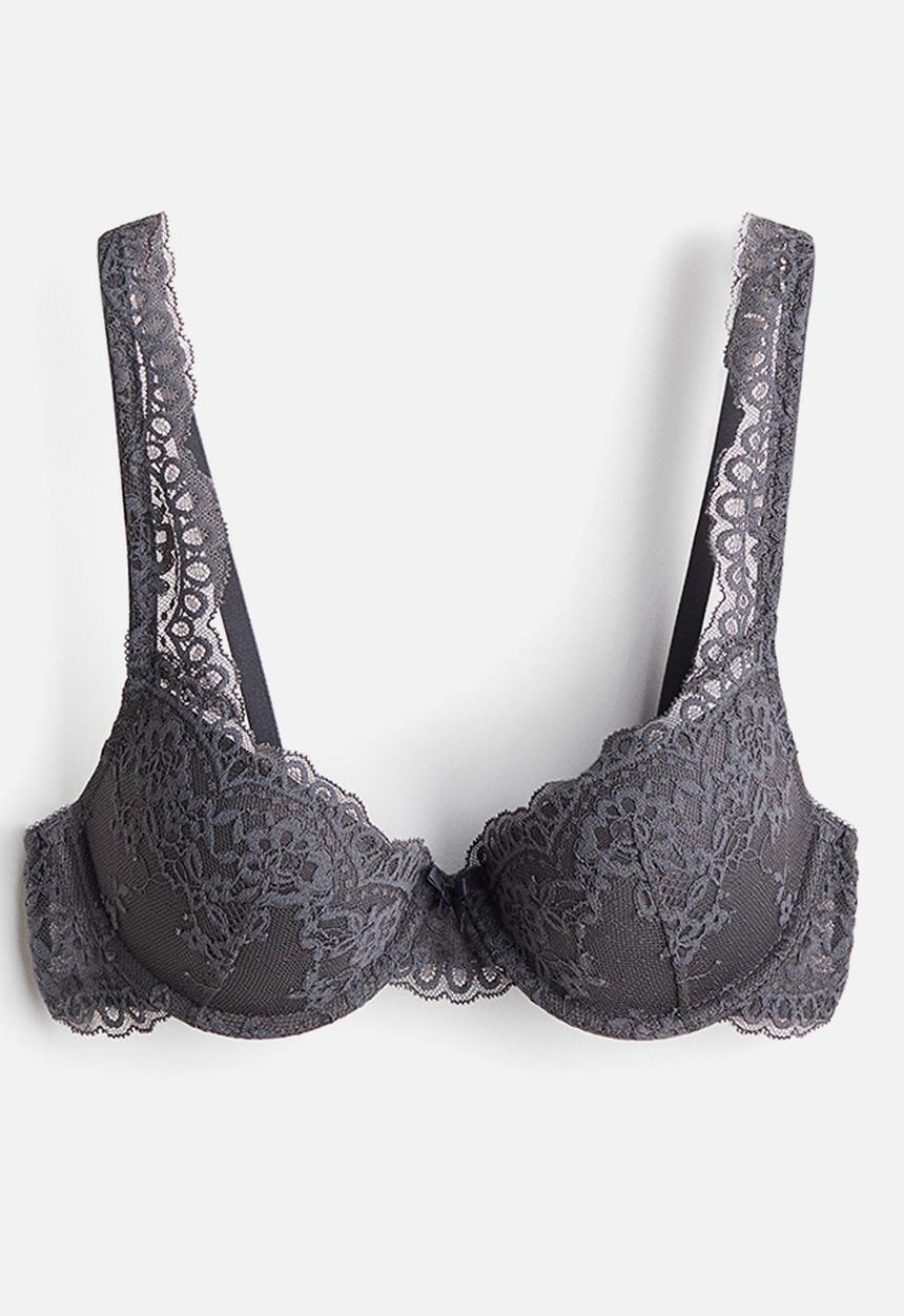 H&M - Lace push-up bra - dark grey