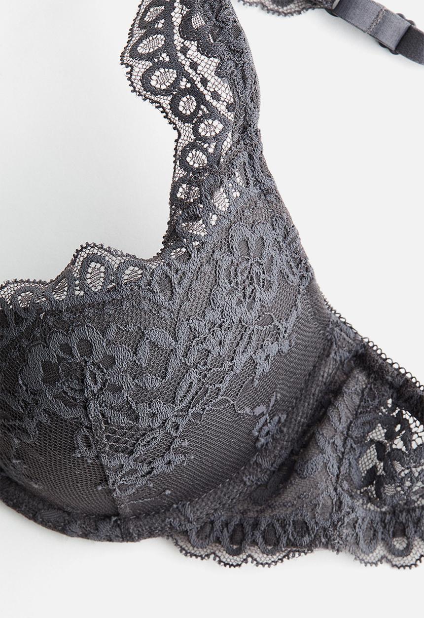 H&M - Lace push-up bra - dark grey