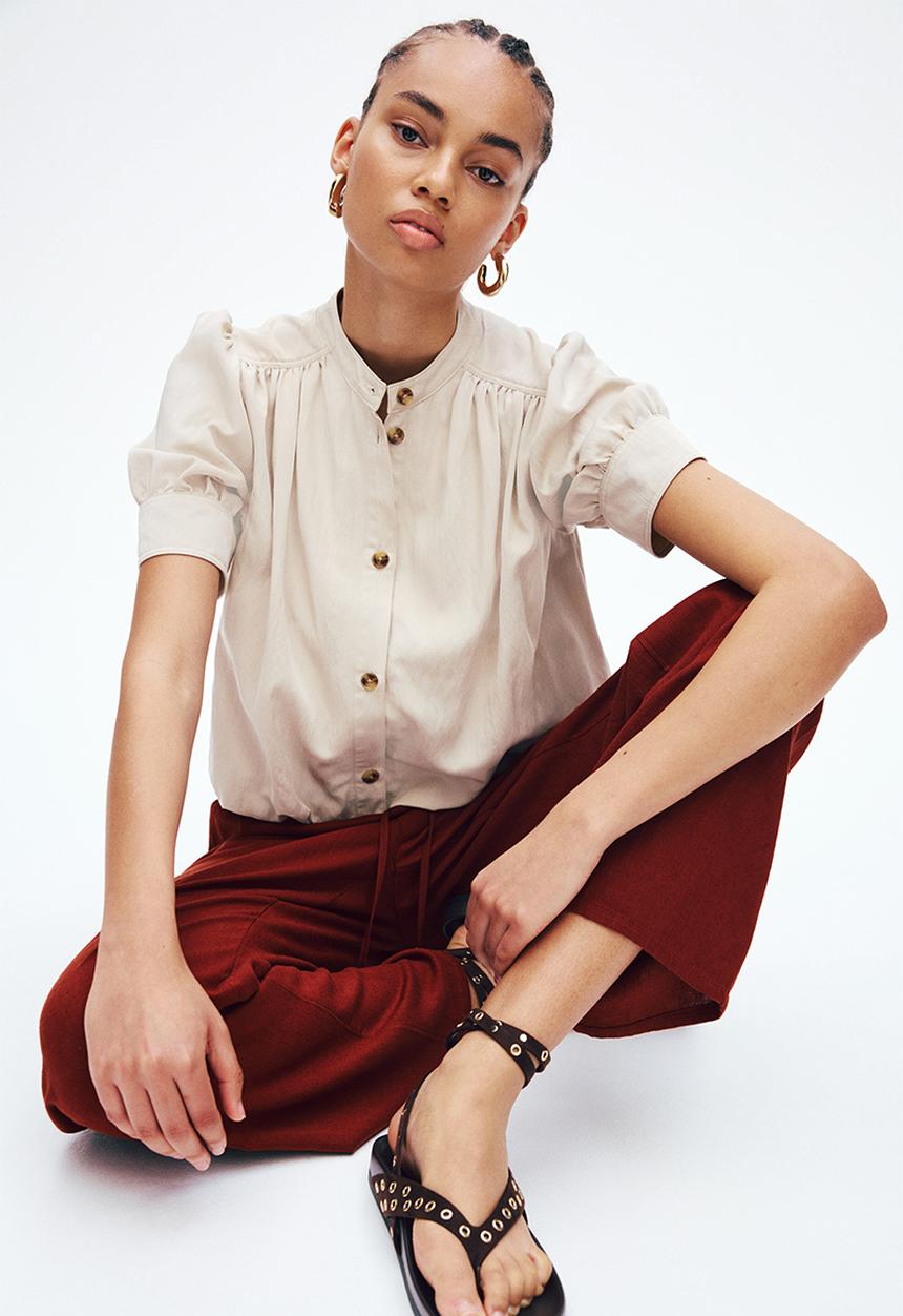 H&M - Linen-blend drawstring trousers - rust red