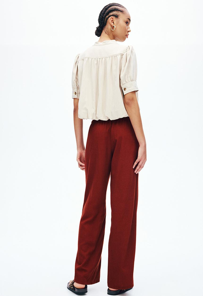 H&M - Linen-blend drawstring trousers - rust red