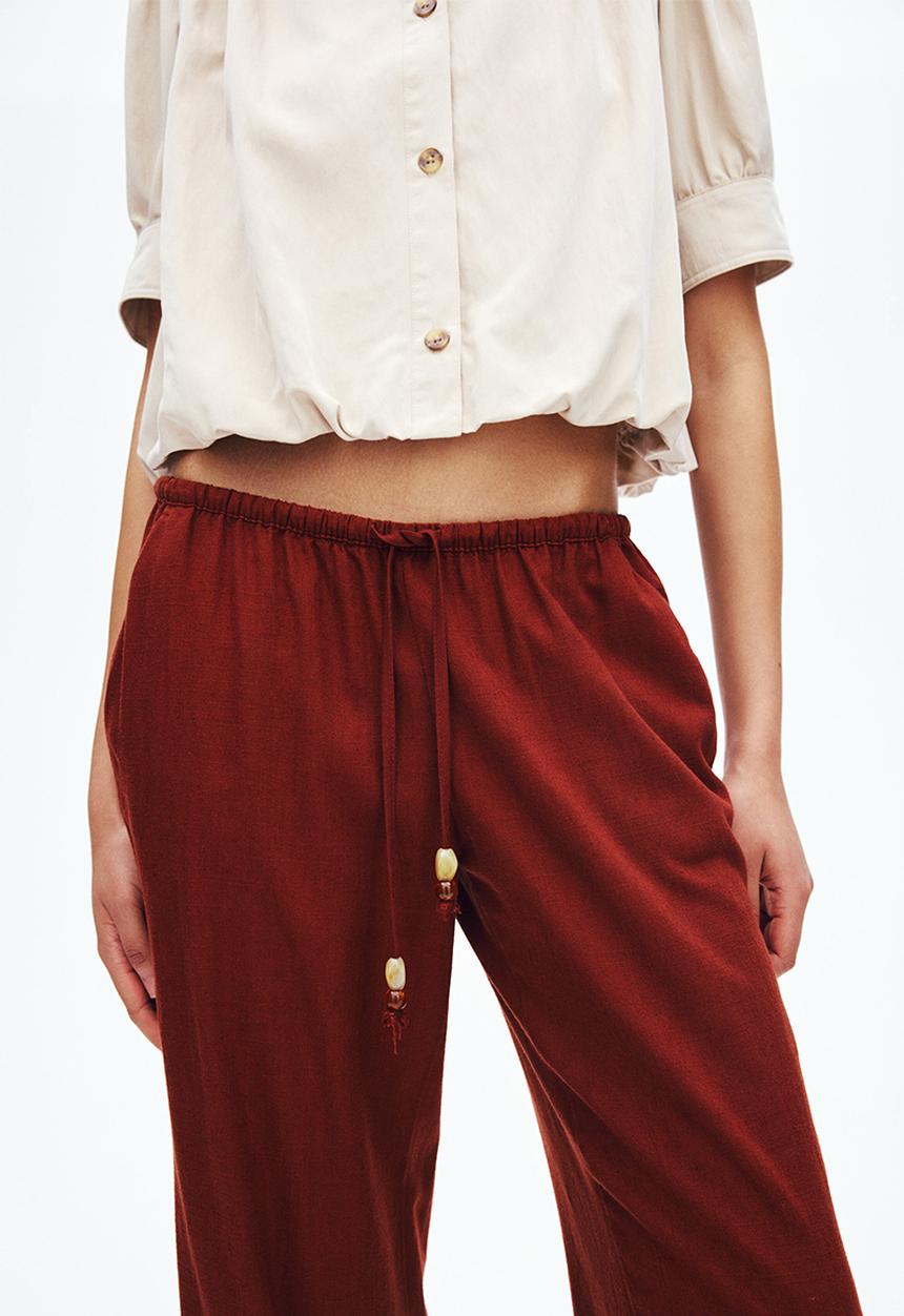 H&M - Linen-blend drawstring trousers - rust red